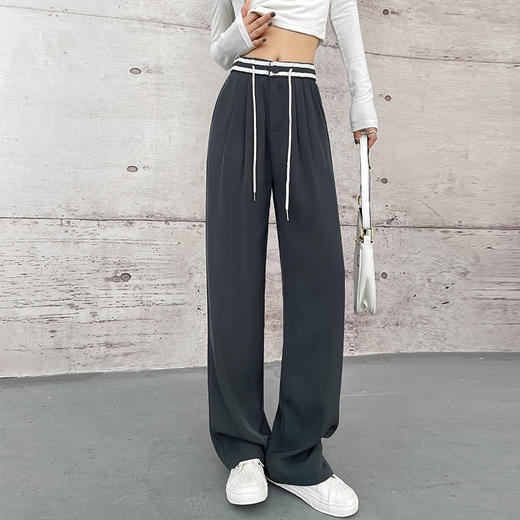 【个性百搭 摩根丝面料】灰色拖地西裤阔腿裤子腿粗显瘦女秋季新款休闲女装直筒长裤休闲百搭西裤垂感直筒阔腿裤 商品图0