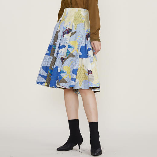 谜底2022冬季新款半身裙女复古印花天丝棉中长款大摆裙224MB1717 商品图1