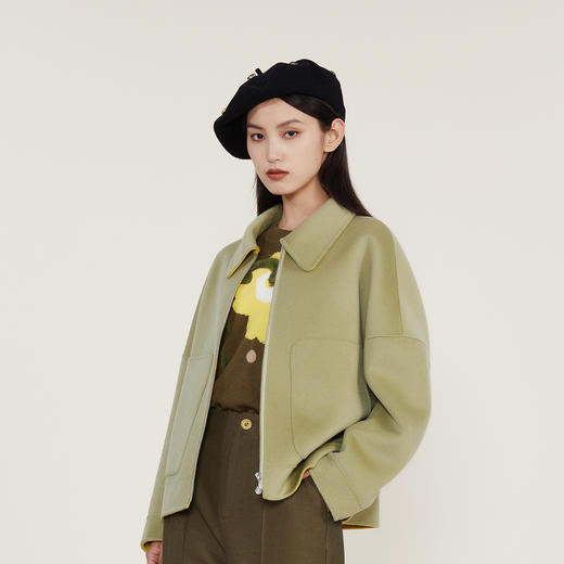 谜底2022冬款纯色羊毛呢外套女翻领简约时尚双面呢大衣224GD1563 商品图1