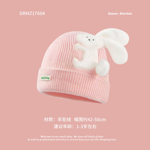 【12款 清新甜美 防风保暖】秋冬新款儿童帽子韩系男女童帽粉色兔子宝宝帽护耳保暖针织帽围巾 商品图1