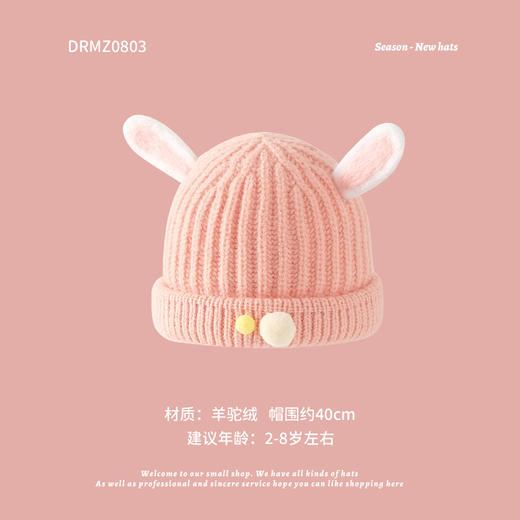 【12款 清新甜美 防风保暖】秋冬新款儿童帽子韩系男女童帽粉色兔子宝宝帽护耳保暖针织帽围巾 商品图6