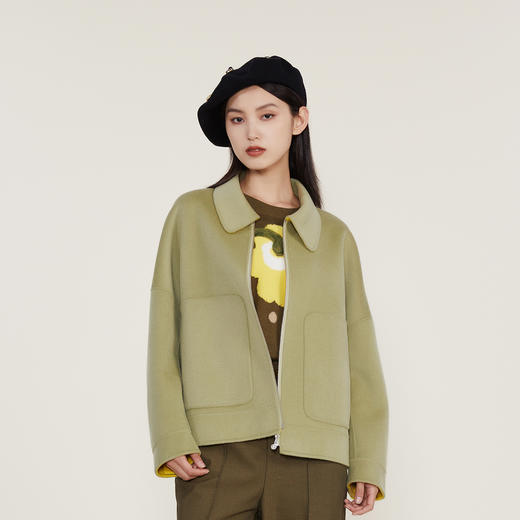 谜底2022冬款纯色羊毛呢外套女翻领简约时尚双面呢大衣224GD1563 商品图0