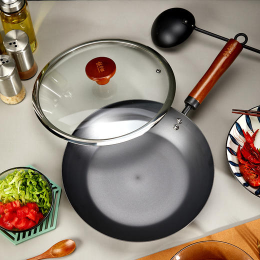 铁太郎平底深底煎炒锅无涂层轻薄铁锅电磁炉煤气灶通用30CM 商品图1