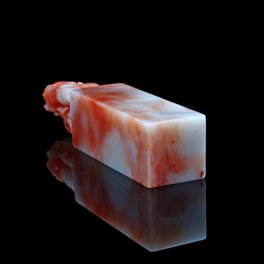 孤品013384:老挝石桃花冻双螭钮大方章3.3*3.3*15.0cm 商品图3