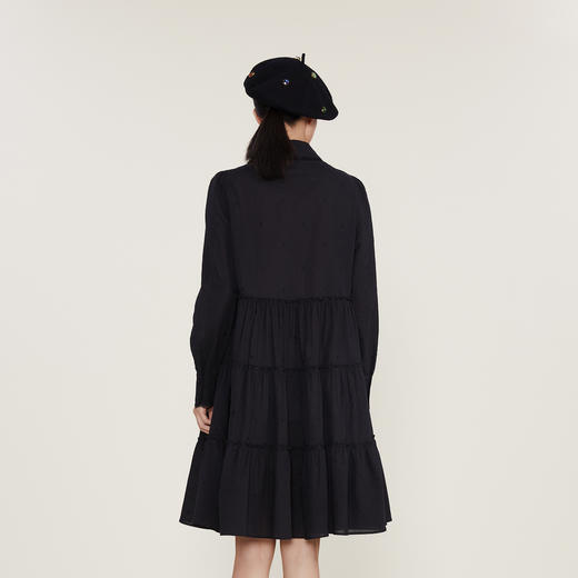 谜底2022冬新款纯棉中长款连衣裙女纯色收腰裙塔裙长袖224ML1682 商品图2