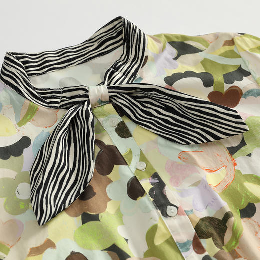 谜底2022冬季新款复古X型印花连衣裙时尚感领结设计长裙224ML1696 商品图3