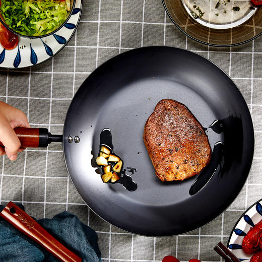 铁太郎平底深底煎炒锅无涂层轻薄铁锅电磁炉煤气灶通用30CM 商品图4