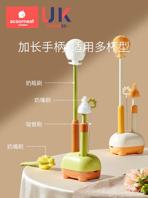 科巢硅胶奶瓶刷新生婴儿专用奶嘴刷吸管刷便携式涮子清洁刷清洗刷套装 商品图2
