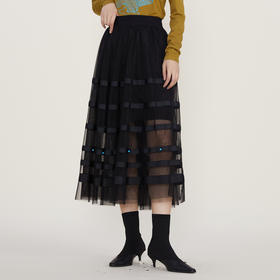 谜底2022冬季新款半身裙女复古文艺长款A型网纱半裙224MB1661