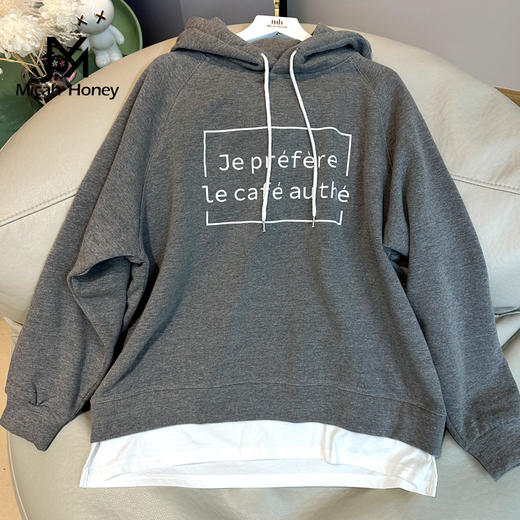 新款百搭假两件加厚加绒连帽卫衣 商品图1