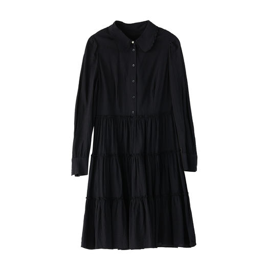 谜底2022冬新款纯棉中长款连衣裙女纯色收腰裙塔裙长袖224ML1682 商品图4