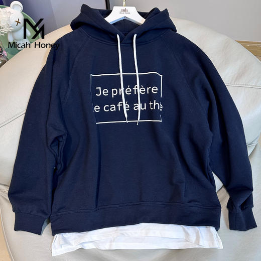 新款百搭假两件加厚加绒连帽卫衣 商品图2