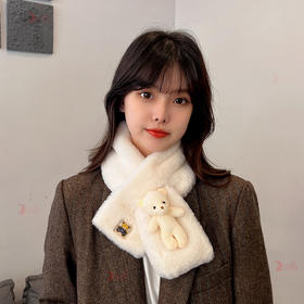 「七色可选！成人儿童两款」亲子韩版冬季可爱卡通小白熊毛绒围巾 保暖加厚少女交叉围脖居家布艺