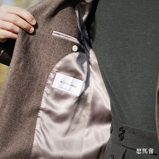 Stylbiella 羊毛蚕丝埃及棉棕色全麻衬单西 商品图6