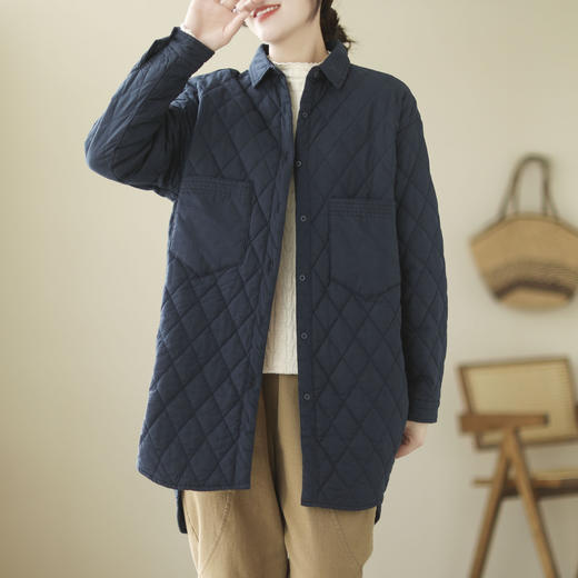 JMYY-L24871 复古文艺休闲翻领长袖中长款菱格外套 商品图5