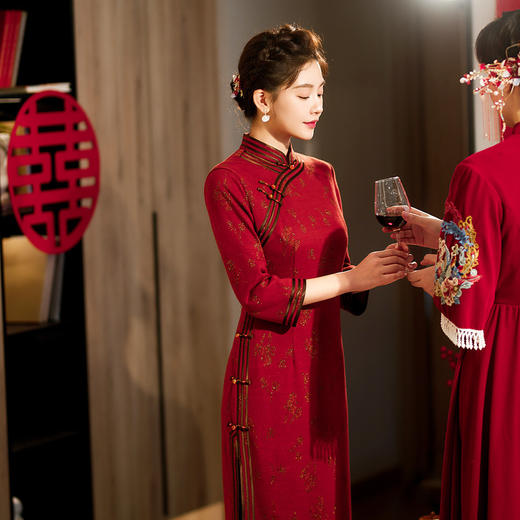妈妈旗袍礼服，喜婆婆结婚装年轻款连衣裙婚宴秋装中年人女洋气长袖TY-静好 商品图3