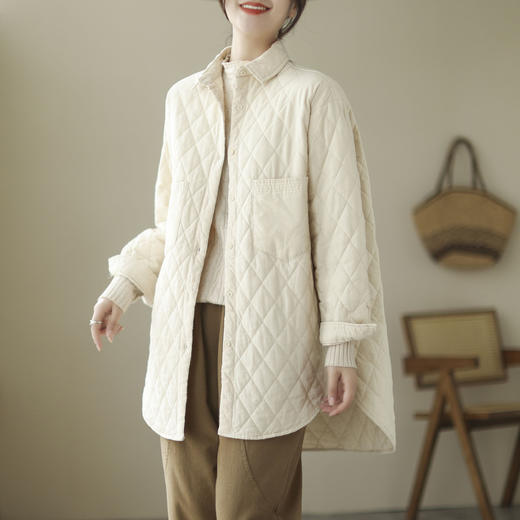 JMYY-L24871 复古文艺休闲翻领长袖中长款菱格外套 商品图2