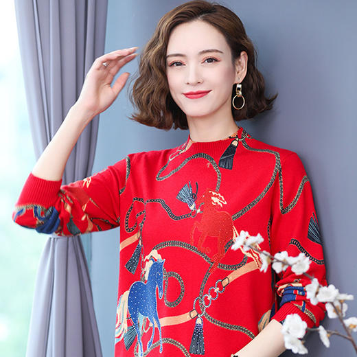 印花加厚宽松半高领毛衣时尚简约新款CC-38-9623 商品图0