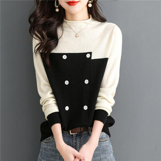 拼色羊毛衫100纯羊毛毛衣   CC-6090 商品图1