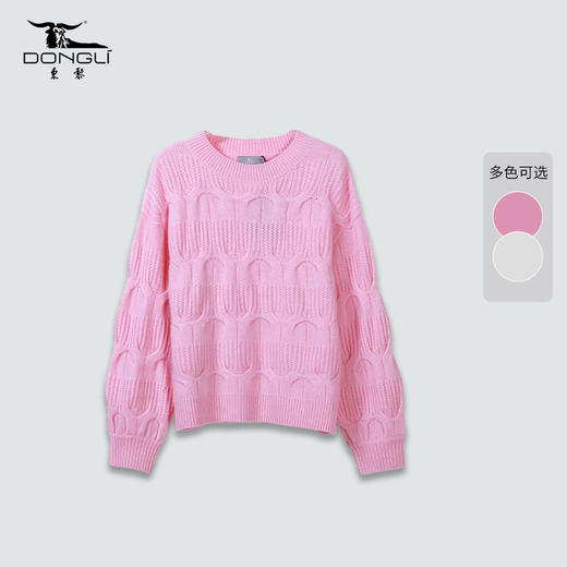东黎 • 山羊绒 女士秋冬春季针织圆领重工绞花套头羊绒衫慵懒 WSR-21S44 商品图6