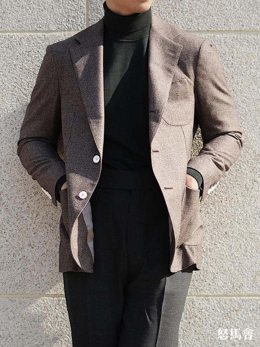 Stylbiella 羊毛蚕丝埃及棉棕色全麻衬单西 商品图7