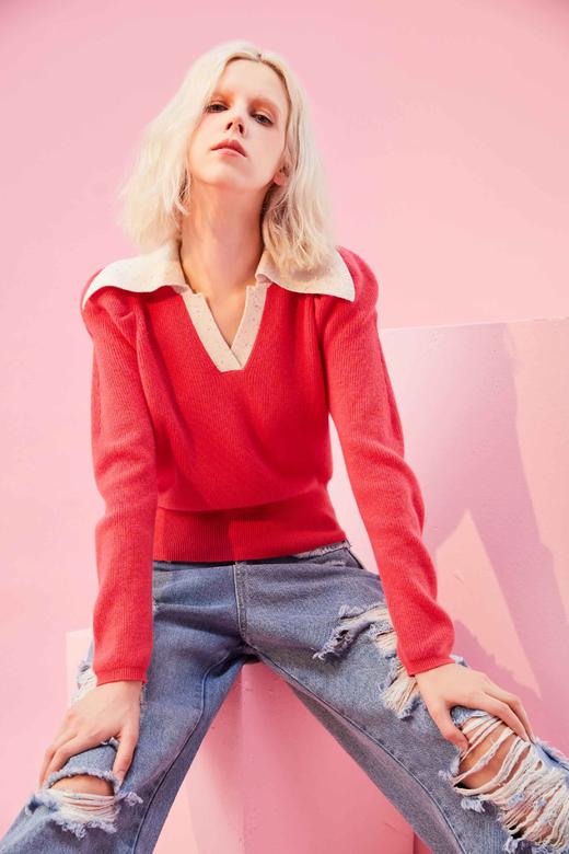 T恤领羊绒女衫 商品图0