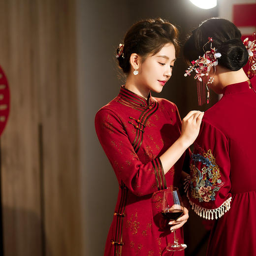 妈妈旗袍礼服，喜婆婆结婚装年轻款连衣裙婚宴秋装中年人女洋气长袖TY-静好 商品图2