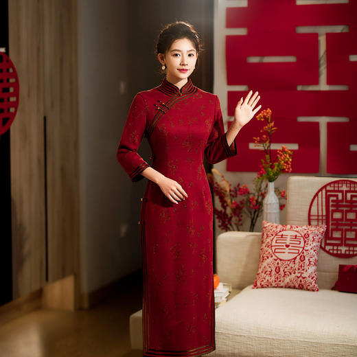 妈妈旗袍礼服，喜婆婆结婚装年轻款连衣裙婚宴秋装中年人女洋气长袖TY-静好 商品图5