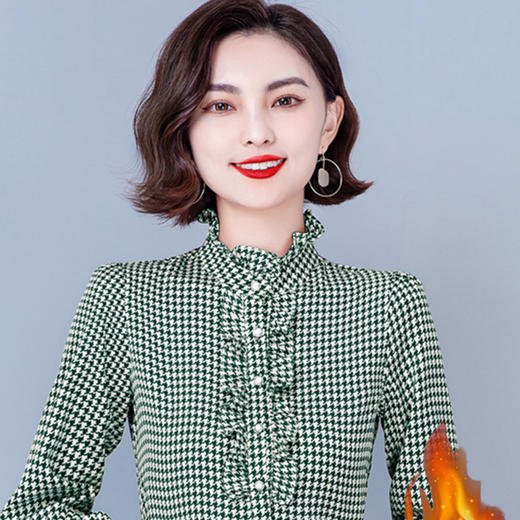 MZ 12005 时尚气质休闲立领长袖加绒加厚保暖格子衬衫 商品图5
