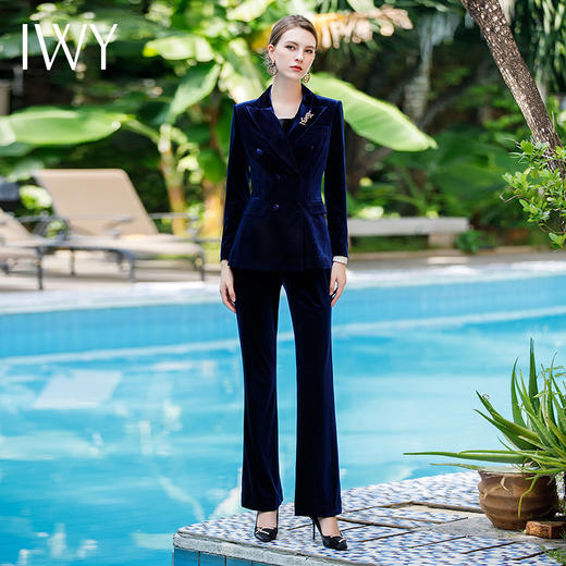 IWY/秋冬季新款金丝绒西装套装女时尚修身职业装高端西服时尚宴会礼服CP1680 商品图1