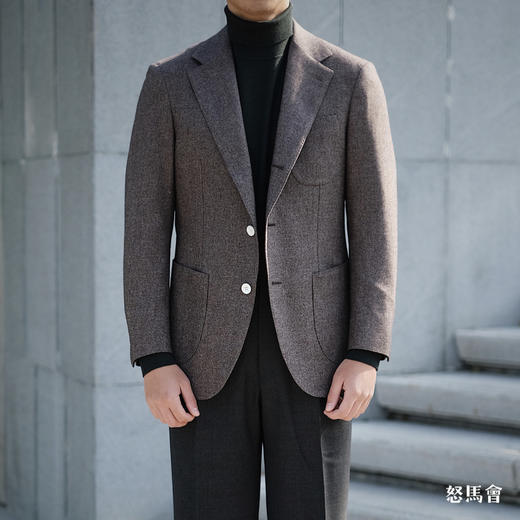 Stylbiella 羊毛蚕丝埃及棉棕色全麻衬单西 商品图12