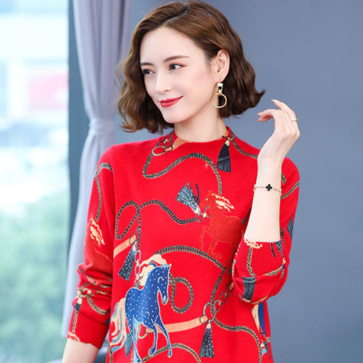 印花加厚宽松半高领毛衣时尚简约新款CC-38-9623 商品图2
