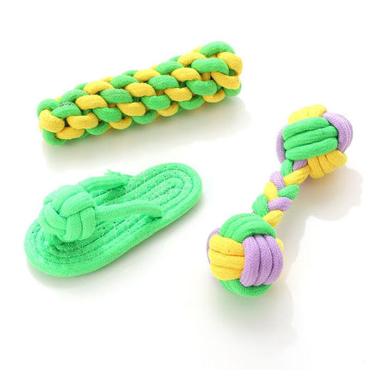 狗狗玩具创意耐咬 糖果色棉绳编织哑铃拖鞋棉绳宠物编织宠物狗玩具 随机发 商品图3