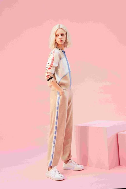 运动撞边羊绒女裤 商品图0