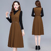 QYM 22JD87-Y拼色中长款假两件连衣裙时尚气质厚款裙 商品缩略图3