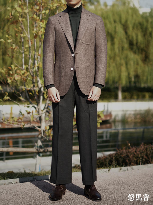 Stylbiella 羊毛蚕丝埃及棉棕色全麻衬单西 商品图10