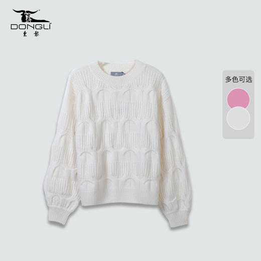 东黎 • 山羊绒 女士秋冬春季针织圆领重工绞花套头羊绒衫慵懒 WSR-21S44 商品图3