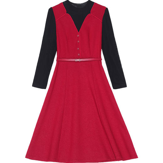 QYM 22JD87-Y拼色中长款假两件连衣裙时尚气质厚款裙 商品图2