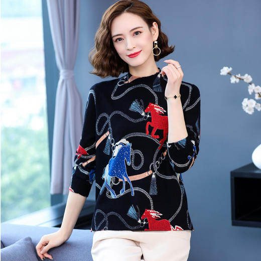 印花加厚宽松半高领毛衣时尚简约新款CC-38-9623 商品图6