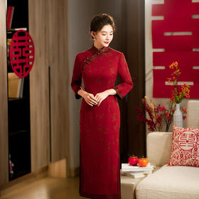 妈妈旗袍礼服，喜婆婆结婚装年轻款连衣裙婚宴秋装中年人女洋气长袖TY-静好