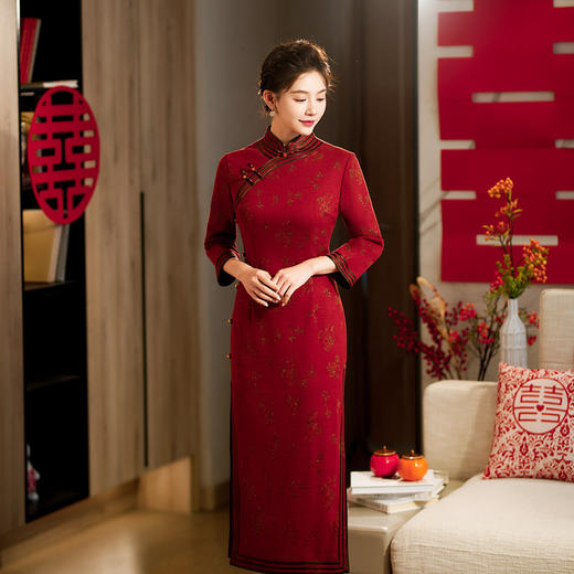 妈妈旗袍礼服，喜婆婆结婚装年轻款连衣裙婚宴秋装中年人女洋气长袖TY-静好 商品图0