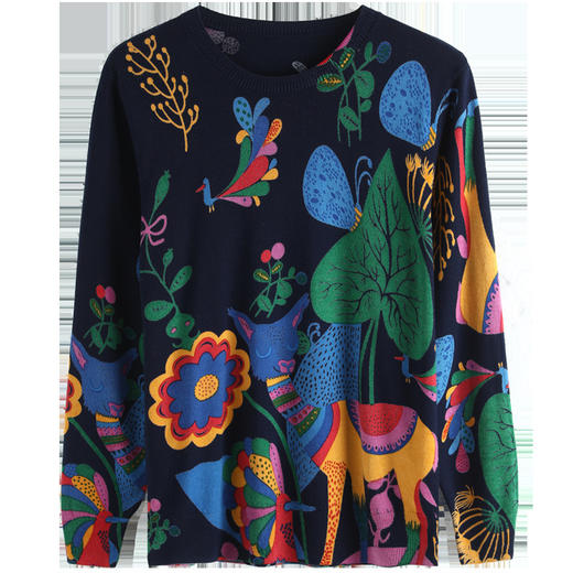 新款针织衫艺术印花宽松大码打底毛衣圆领上衣CC-3728 商品图4