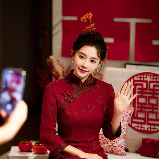 妈妈旗袍礼服，喜婆婆结婚装年轻款连衣裙婚宴秋装中年人女洋气长袖TY-静好 商品图1