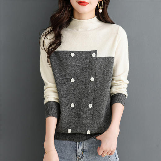拼色羊毛衫100纯羊毛毛衣   CC-6090 商品图0