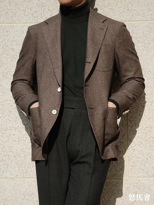 Stylbiella 羊毛蚕丝埃及棉棕色全麻衬单西 商品图2