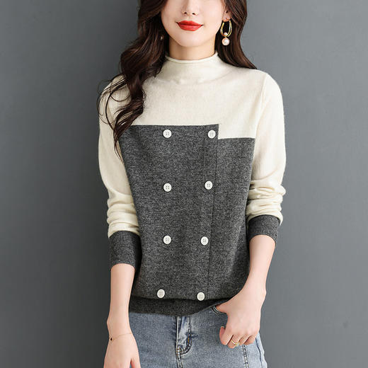 拼色羊毛衫100纯羊毛毛衣   CC-6090 商品图5