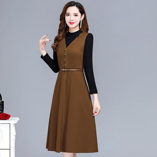 QYM 22JD87-Y拼色中长款假两件连衣裙时尚气质厚款裙 商品图1