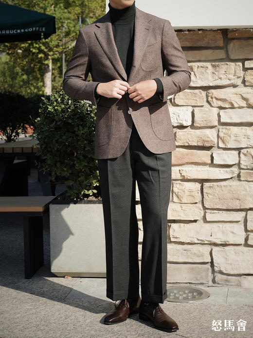 Stylbiella 羊毛蚕丝埃及棉棕色全麻衬单西 商品图11