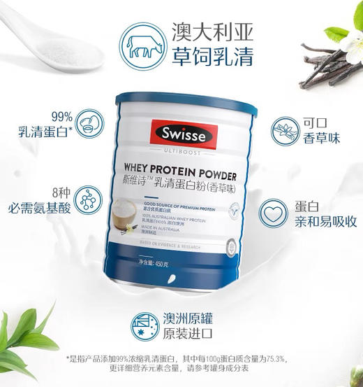 热巴同款 Swisse斯维诗乳清蛋白粉香草味补充蛋白质成人蛋白450克 商品图2