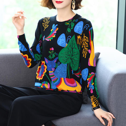 新款针织衫艺术印花宽松大码打底毛衣圆领上衣CC-3728 商品图2